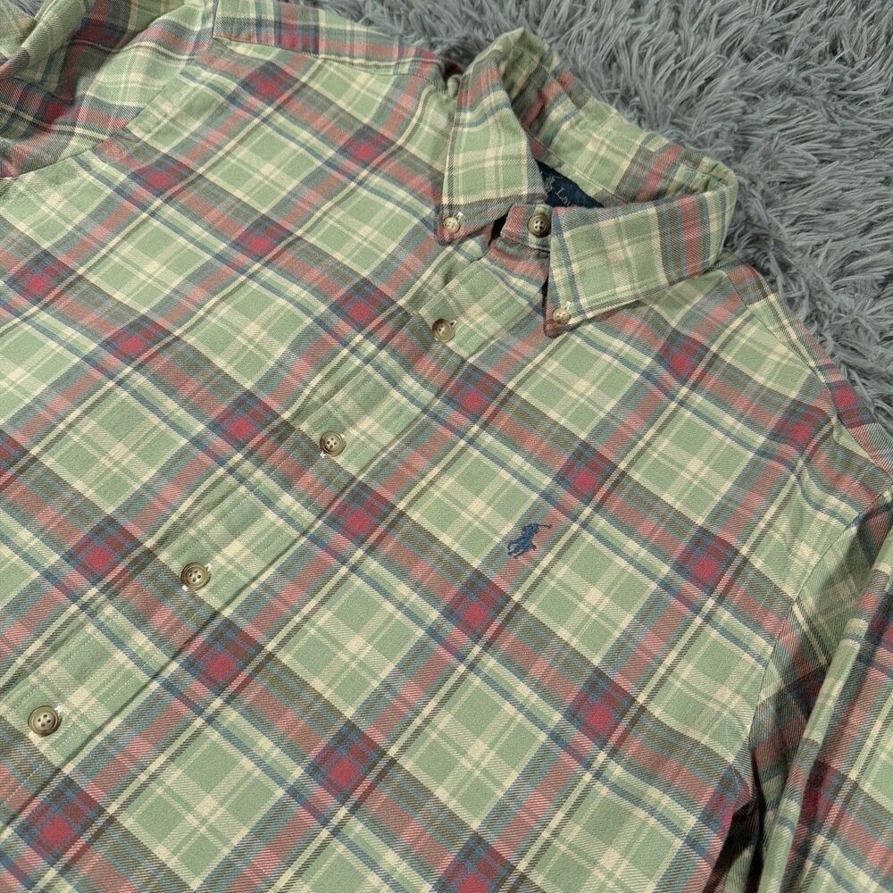 Polo Ralph Lauren Shirt Large Green Blue Button Down Plaid Classic Fit Mens